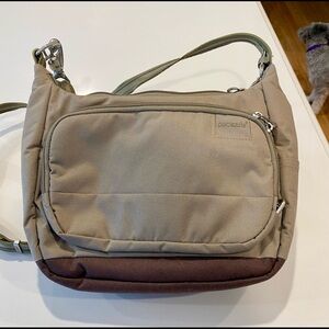 Pacsafe tan and brown bag